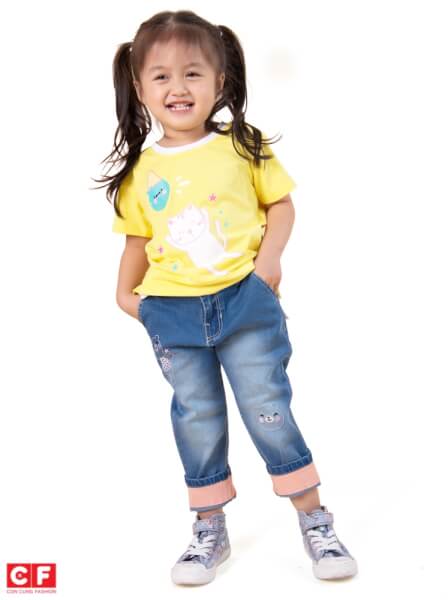 Quần jeans bé gái dài CF G129059 Xanh jean