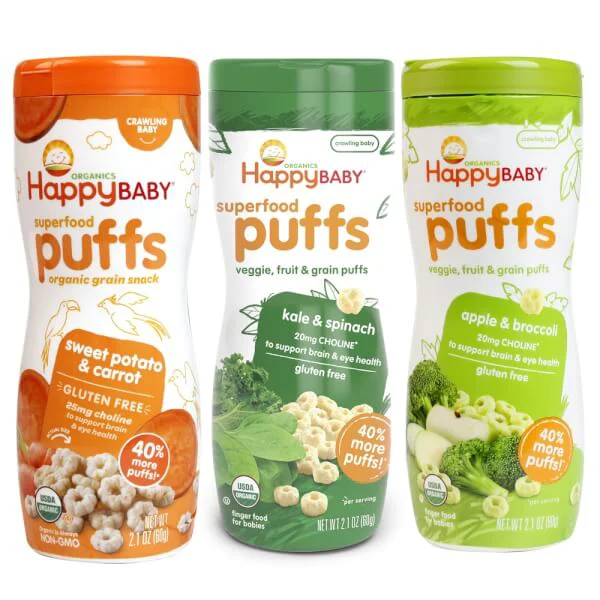 Combo 3 Bánh ăn dặm Happy Baby Superfood Puffs 3 vị hỗn hợp