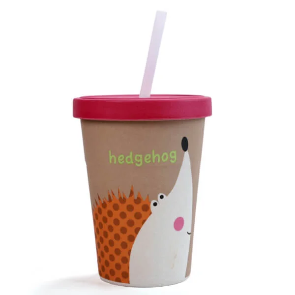 Ly uống nước sợi tre nắp đậy, ống hút hình con nhím (DS21389BF , 7913)