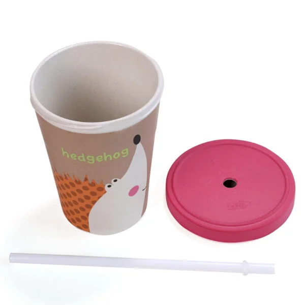 Ly uống nước sợi tre nắp đậy, ống hút hình con nhím (DS21389BF , 7913)