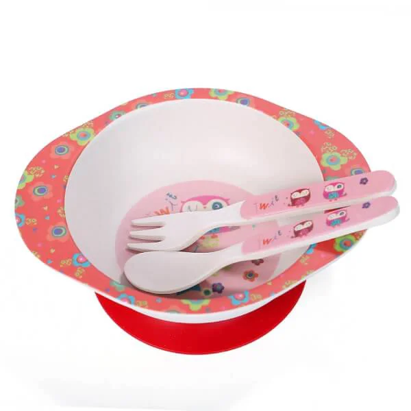 Bộ chén và muỗng nĩa sợi tre hình con cú (DS50529BF-FS, 7920)