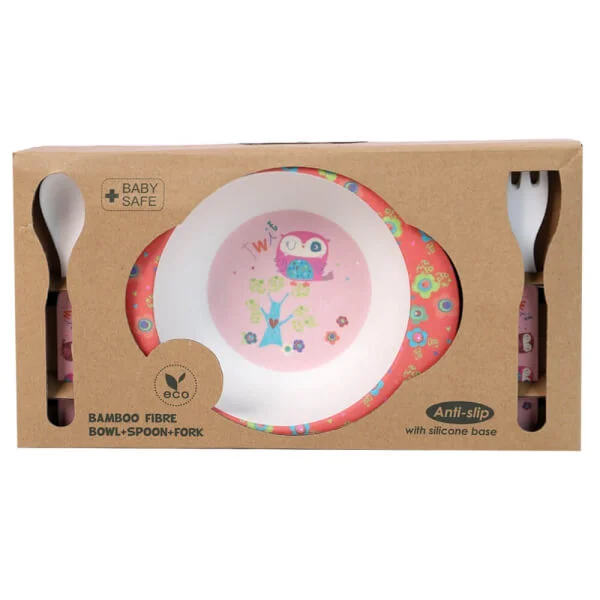 Bộ chén và muỗng nĩa sợi tre hình con cú (DS50529BF-FS, 7920)