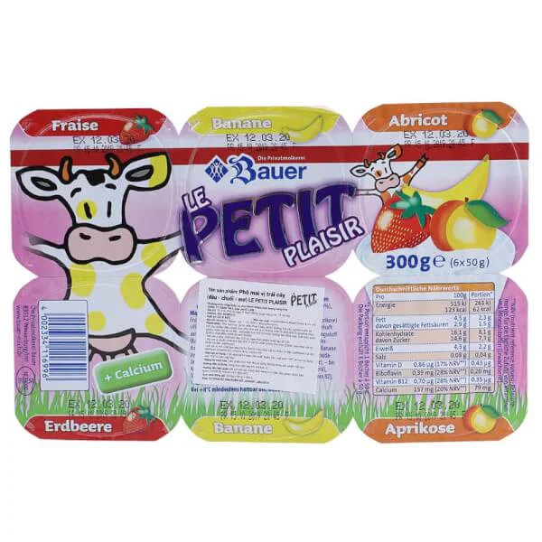 Combo 8 Thực phẩm bổ sung : Phô mai vị trái cây ( dâu-chuối-mơ) Le Petit Plaisir 50g - Lốc 6