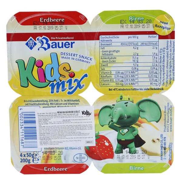 Combo 12 Phô mai hoa quả Kids Mix vị dâu lê 50g - Lốc 4