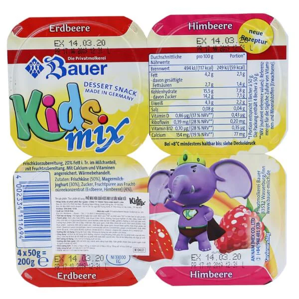 Combo 12 Phô Mai hoa quả Kids Mix Vị Dâu Mâm Xôi 50g - Lốc 4