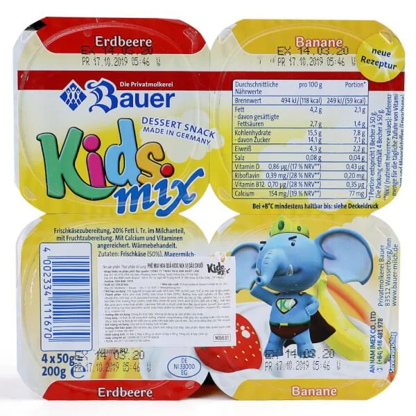 Combo 12 Phô mai hoa quả Kids Mix vị dâu chuối 50g - Lốc 4