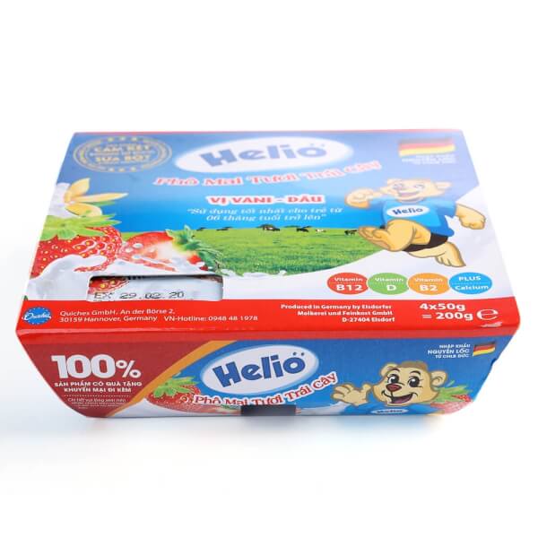 Combo 12 Phô mai tươi trái cây Helio vị vani - dâu (50g) - Lốc 4