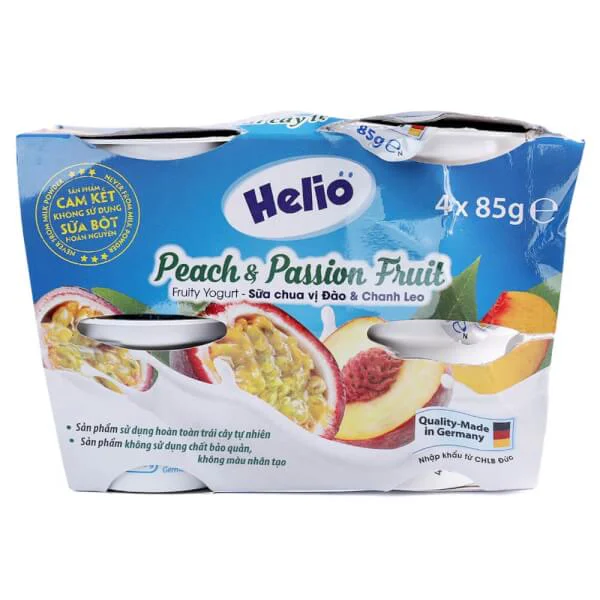 Combo 2 Sữa chua hoa quả Helio vị đào - chanh leo 85g - Lốc 4