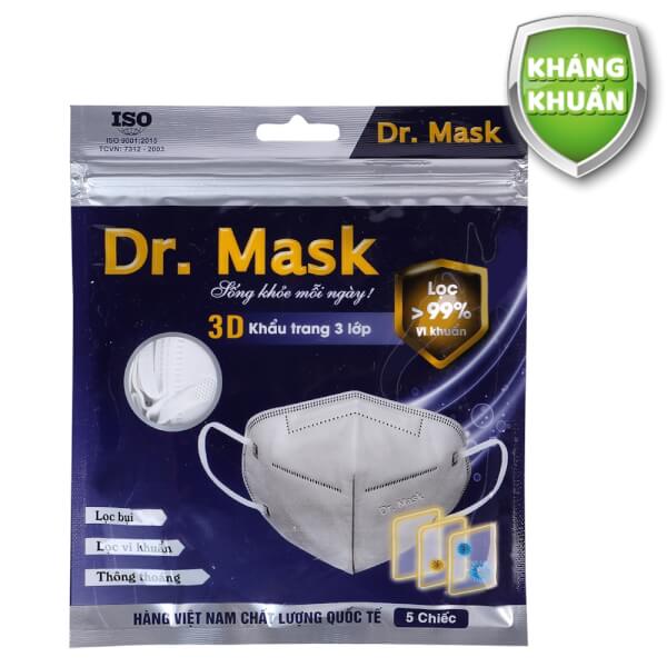 Khẩu trang người lớn 3D S1 Dr.Mask 5 cái/ túi