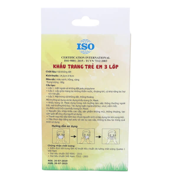 Khẩu trang trẻ em 3 lớp Dr. Mask 20 cái/ hộp