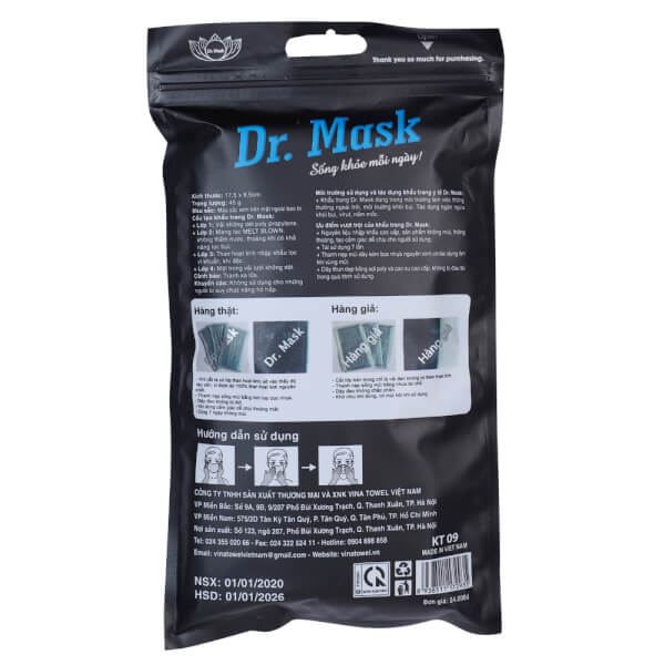 Khẩu trang carbon than hoạt tính 4 lớp Dr.Mask 10 cái/túi