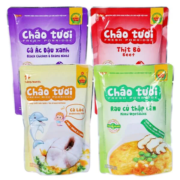 Combo 4 Gói Cháo Cây Thị vị hỗn hợp: gà ác đậu xanh, thịt bò, cá lóc, rau củ thập cẩm