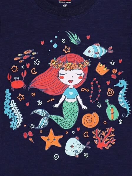 Áo thun bé gái tay ngắn CF G0220012 Xanh Navi