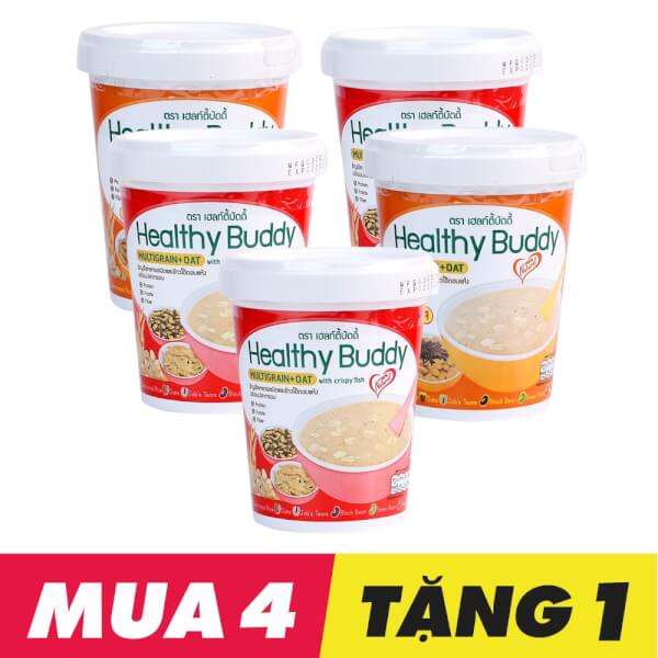 Combo 4 Cháo ngũ cốc yến mạch vị rong biển và vị cá Healthy Buddy, 48g tặng 1 cháo cùng loại