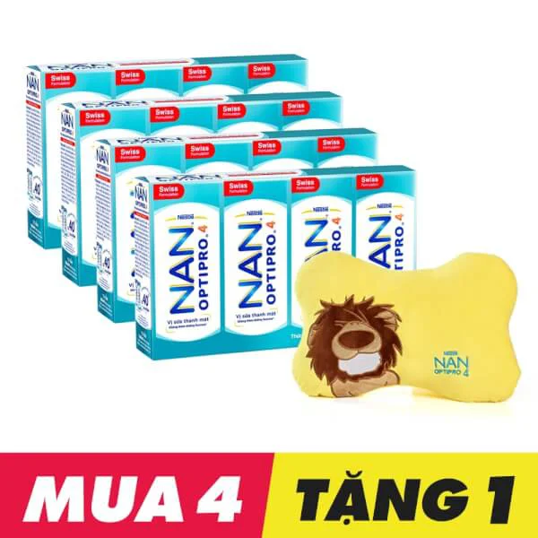 Combo 4 lốc Thực phẩm bổ sung Nestlé NAN OPTIPRO 4 - Lốc 4 hộp tặng 1 gối sư tử