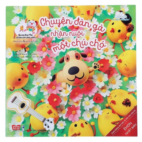 Ehon - Gà mẹ Cục Tác và đàn con lông vàng - Chuyện đàn gà nhận nuôi một chú chó