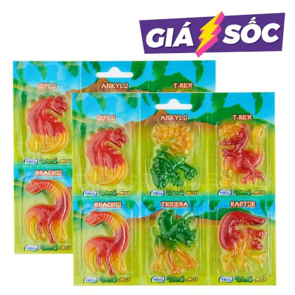Combo 2 Vỉ Kẹo dẻo khủng long Vidal - Vidal Dino Jelly 66g