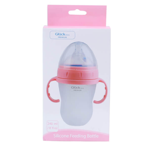 Bình sữa Gluck Baby Premium silicone có tay cầm cổ rộng 240ml (Hồng)