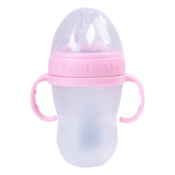 Bình sữa Gluck Baby Premium silicone có tay cầm cổ rộng 240ml (Hồng)