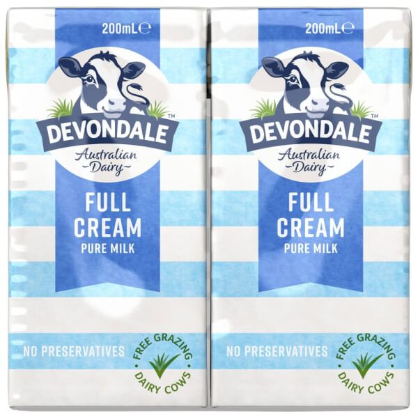 Combo 5 Sữa tươi nguyên chất tiệt trùng DEVONDALE MILK (DEVONDALE FULL CREAM MILK) 200ml - Lốc 6 hộp