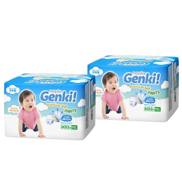 Combo 2 Gói Bỉm tã quần Genki size M 32 miếng (7-10kg)