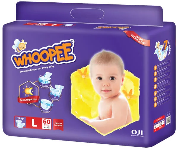 Bỉm tã dán Whoopee size L, 60 miếng (8-13kg)