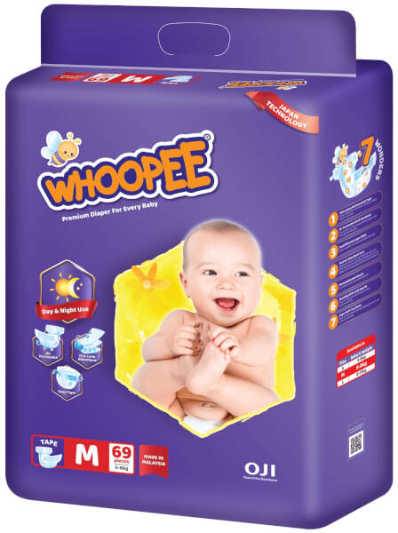 Combo 2 gói Bỉm tã dán Whoopee size M 69 miếng (5-8kg)