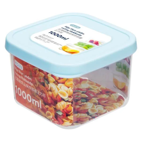 Hộp thực phẩm vuông Hokkaido 1000ml (nắp màu xanh)
