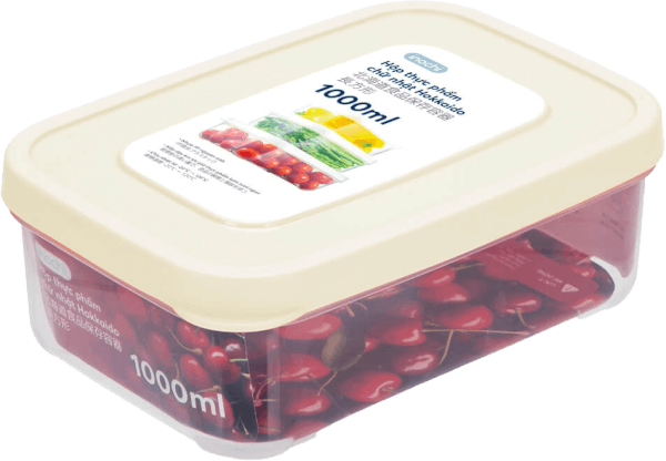 Hộp thực phẩm chữ nhật Hokkaido 1000ml (nắp màu kem)