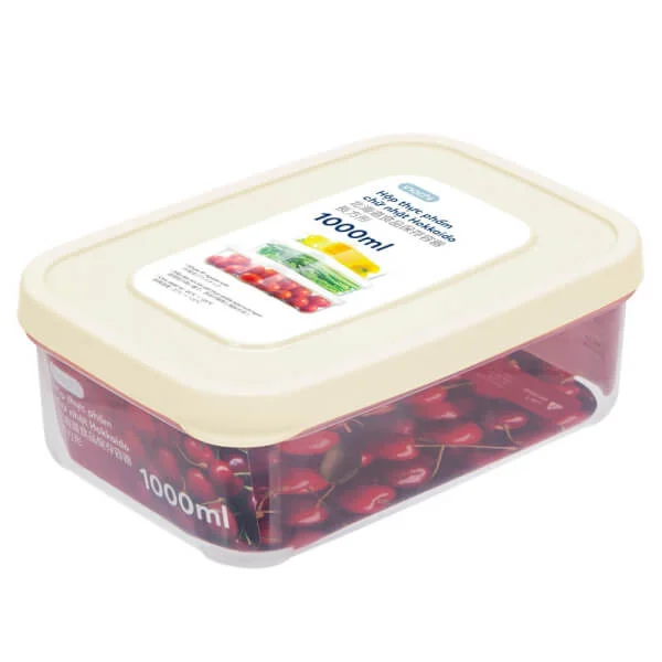Hộp thực phẩm chữ nhật Hokkaido 1000ml (nắp màu kem)