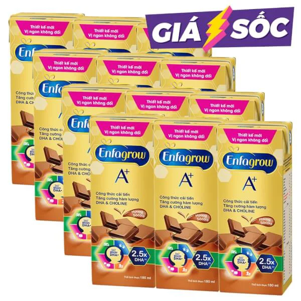 Combo 4 lốc Thực phẩm bổ sung: Enfagrow A+ 360 Brain DHA hương Socola 180ml, Lốc 3 hộp