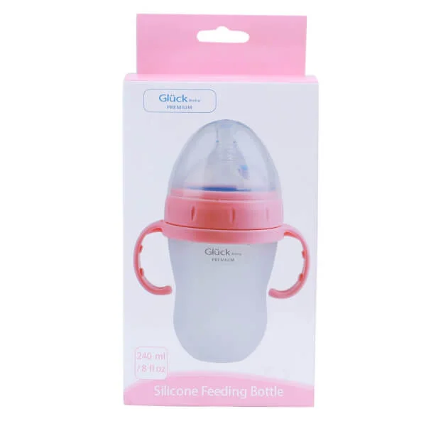 Combo 2 Bình sữa Gluck Baby Premium silicone có tay cầm cổ rộng 240ml (Hồng)