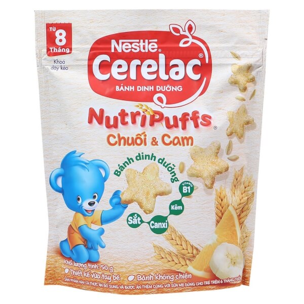 Combo 5 Bánh dinh dưỡng Nestle Cerelac Nutripuffs Vị Chuối và Cam 50