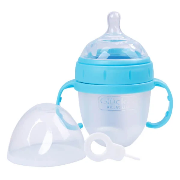 Combo 1 Đệm chống trào ngược cho bé Animo B2111_AR002 (Xanh,65x65x20cm) và 1 Bình sữa Gluck Baby Premium silicone có tay cầm cổ rộng 150ml (Xanh)