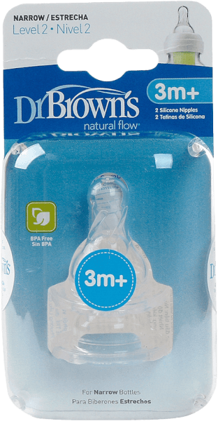 Núm ty bình sữa cổ hẹp Dr Brown's 2 cái, số 2, 3-6M