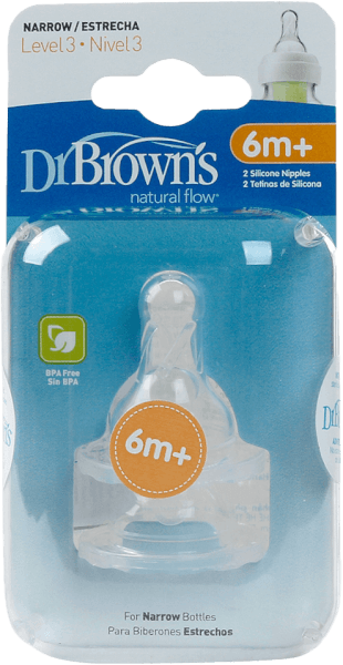 Núm ty bình sữa cổ hẹp Dr Brown's 2 cái, số 3, 6-9M