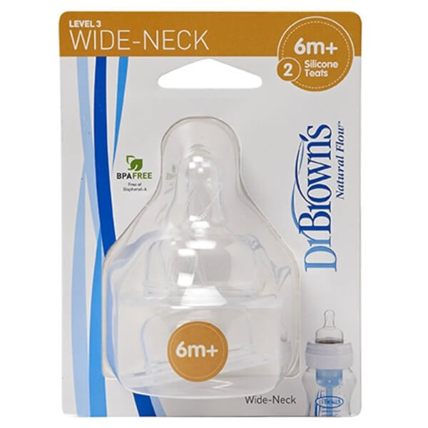 Núm ty bình sữa cổ rộng Dr Brown's 2 cái, số 3, 6-9M