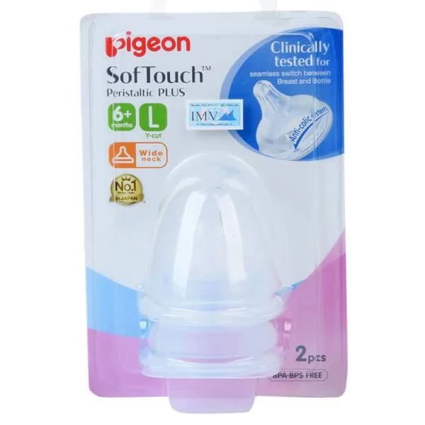 Núm ty thay bình sữa Pigeon cổ rộng plus size L (6M+, Y cut)