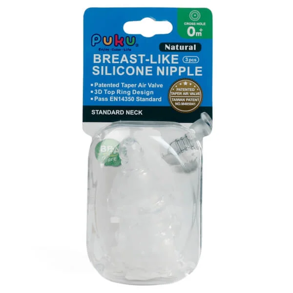 Vỉ 3 núm ty PUKU silicone cổ thường dòng chảy chữ thập size S, P10248