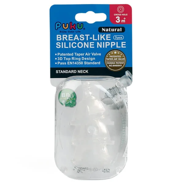 Vỉ 3 núm ty PUKU silicone cổ thường dòng chảy chữ thập size M, P10249