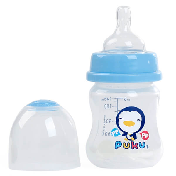 Bình sữa PUKU nhựa PP cổ rộng 140ml P10176, Xanh
