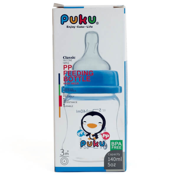Bình sữa PUKU nhựa PP cổ rộng 140ml P10176, Xanh