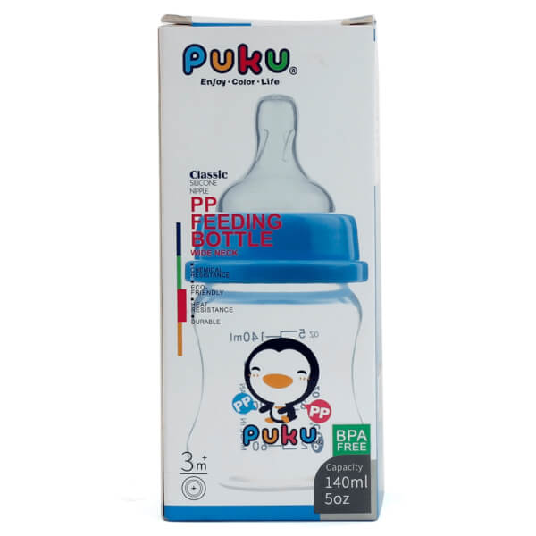 Bình sữa PUKU nhựa PP cổ rộng 140ml P10176, Hồng