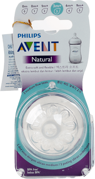 Vỉ 2 núm ty silicone Philips Avent mô phỏng tự nhiên (SCF653/23, 3-6M)