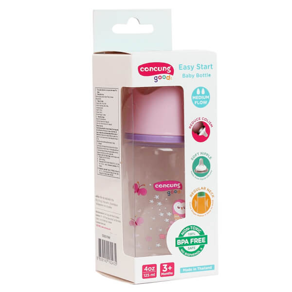 Bình sữa ConCung Good Easy Start nhựa PP BPA Free cổ hẹp 125ml (Hồng)