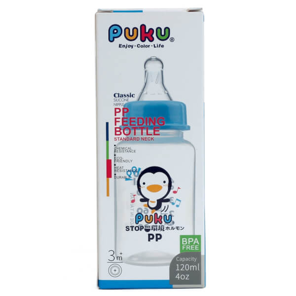 Bình sữa PUKU nhựa PP cổ thường 120ml (P10183, Xanh)