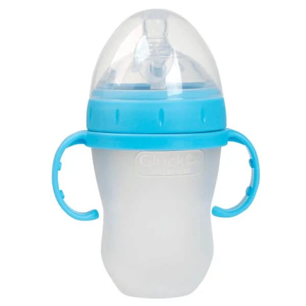 Bình sữa Gluck Baby Premium silicone có tay cầm cổ rộng 240ml (Xanh)