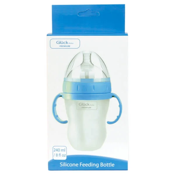 Bình sữa Gluck Baby Premium silicone có tay cầm cổ rộng 240ml (Xanh)