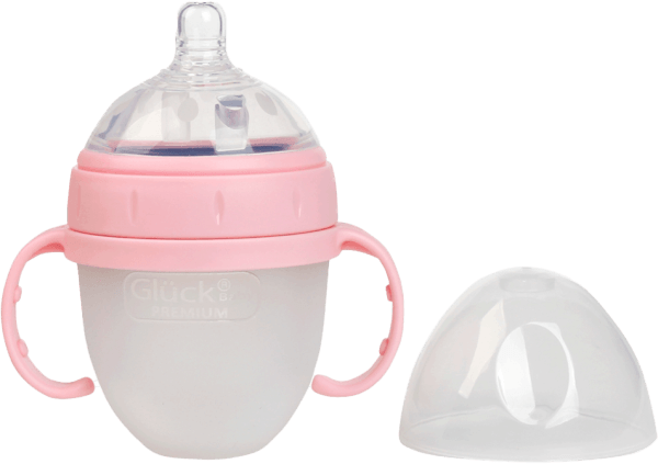 Bình sữa Gluck Baby Premium silicone có tay cầm cổ rộng 150ml (Hồng)