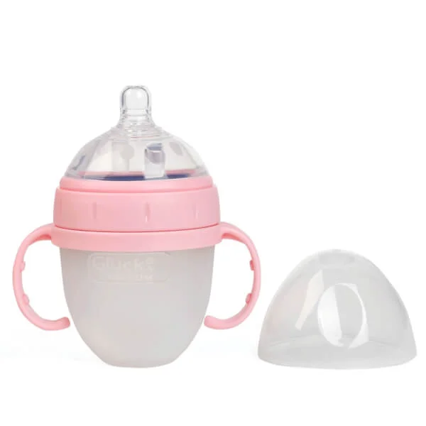 Bình sữa Gluck Baby Premium silicone có tay cầm cổ rộng 150ml (Hồng)